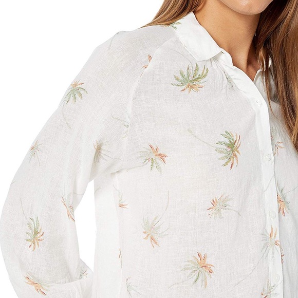 RAILS Natalie Linen Shirt White/Palm Tree M - Picture 2 of 8